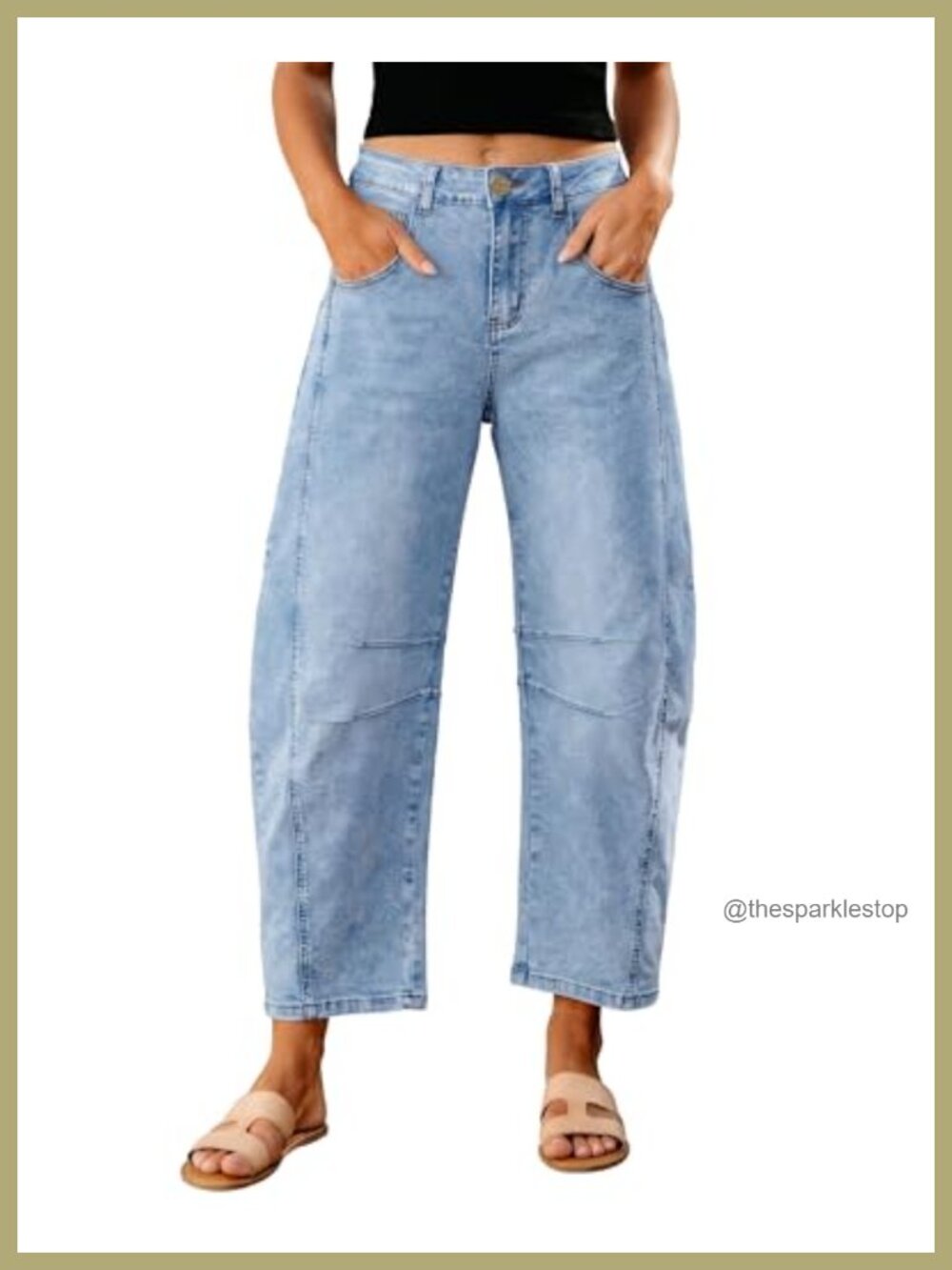 High Waist Barrel Jeans Baggy Cropped Stretch Denim Pants